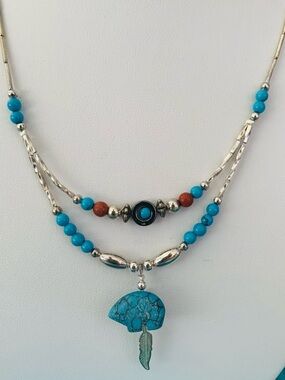 Navajo Liquid Silver Necklace with Turquoise Bear Pendant